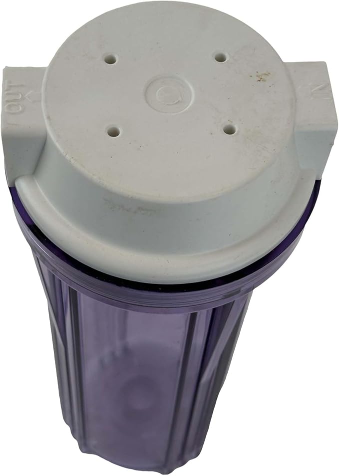 Neo-Pure 10" SlimLine Water Filter Housing with Clear Sump and Flat White Cap, 1/2" FNPT Connections, No Pressure Relief, Compatible with Standard 10" x 2.5" Cartridges (FHSL-1050FWC0)