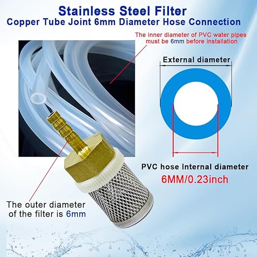 6mm Inline Strainers Filter Copper Tube Joint 6mm Diameter Hose Connection, Garden, Swimming Pool, Fish Tank Hose Filter, Suction Strainers Used to Remove Debris and Reduce Solid Entry