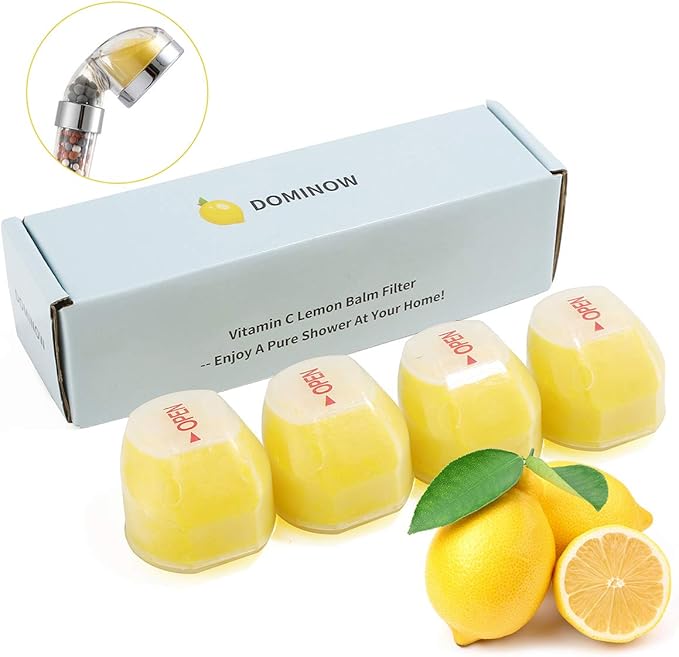 4 Pack of Lemon Balm Replacement Filters Set for Vitamin C Filter Shower Head - Removes Chlorine, Chloramine & Fluoride, Hard Water Softens, Ideal for Dry Skin & Hair Loss