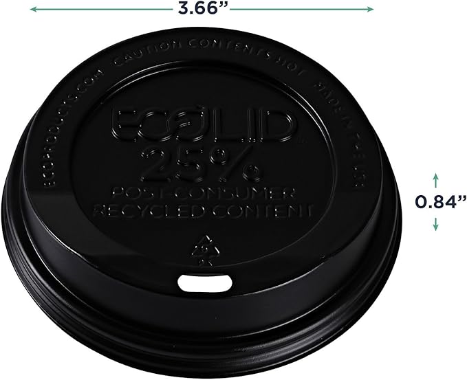 Eco-Products Ecolid Recycled Small Coffee Cup Lids, Case of 1000, Black, Fits 8oz Hot Cups, Made from 25% Post-Consumer Recycled Plastic Polystyrene, Made in the U.S.A.