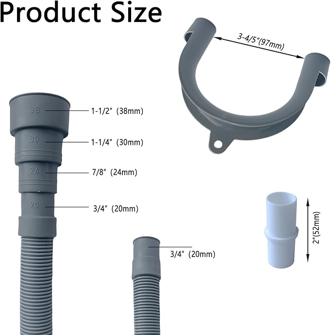 Washing Machine Drain Hose, Universal Flexible Drain Hose Extension Kit for LG/GE/Samsung Washer, Dishwasher, With 1 Extension Adapter,4 Clamps,1 U-Bend Holder (6.5feet)