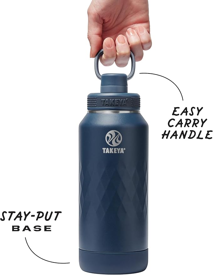 Takeya Sport 32 oz Triple-Insulated Stainless Steel Water Bottle, Spout Lid – Leakproof, Sweatproof, BPA-Free, Keeps Drinks Cold 36 Hrs, Hot 14 Hrs – Indigo