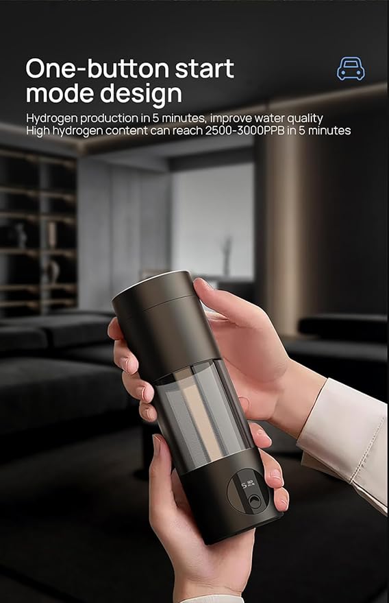 Portable Hydrogen Water Bottle Generator – Smart PEM Hydrogenated Water Bottle Glass | Rechargeable Molecular Hydrogen Water Machine for Travel, Fitness & Daily Hydration