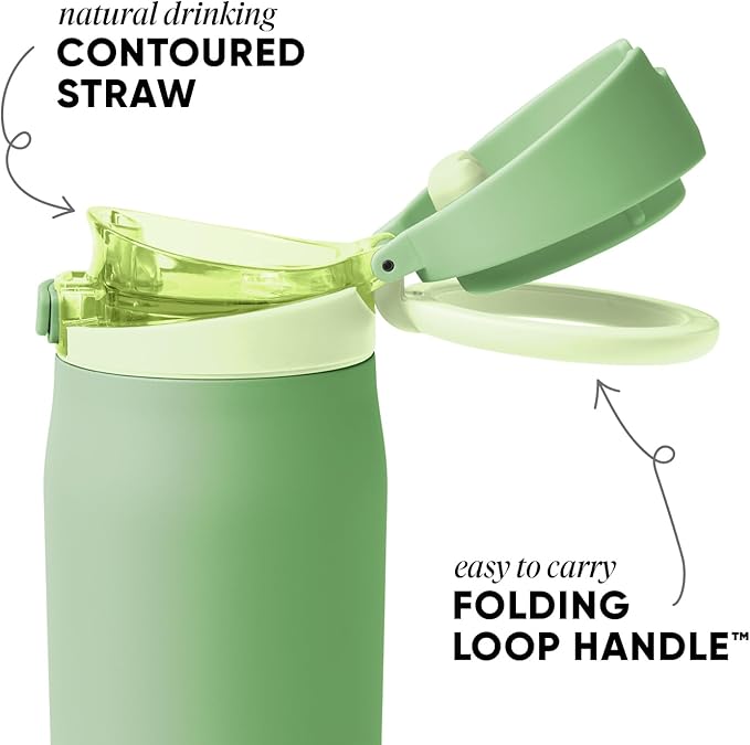 Simple Modern Mesa Loop Water Bottle with Covered Straw and Handle | 30oz Cup Holder Friendly Insulated Stainless Steel Bottles for Travel, Sports and School | Avocado
