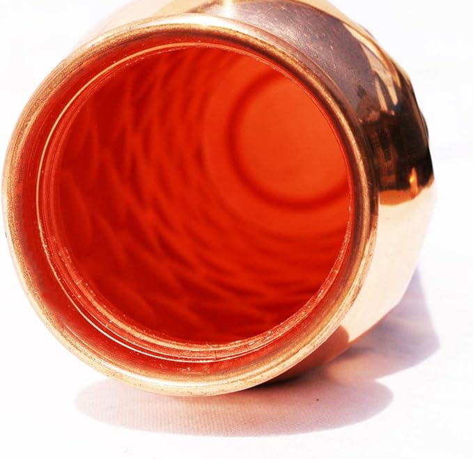 Diamond Cut Copper Water Bottle - Leak Proof Ayurvedic Drinkware Copper Vessel for Sports, Gym, Outdoors, Yoga