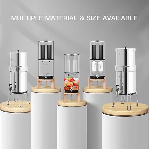Gravity-Fed Water Filter System, 2.25G Glass Countertop System with 2 Black Purification Filter, Metal Spigot and Stand, NSF/ANSI 42 Certification, Reduces up to 99% of Chlorine