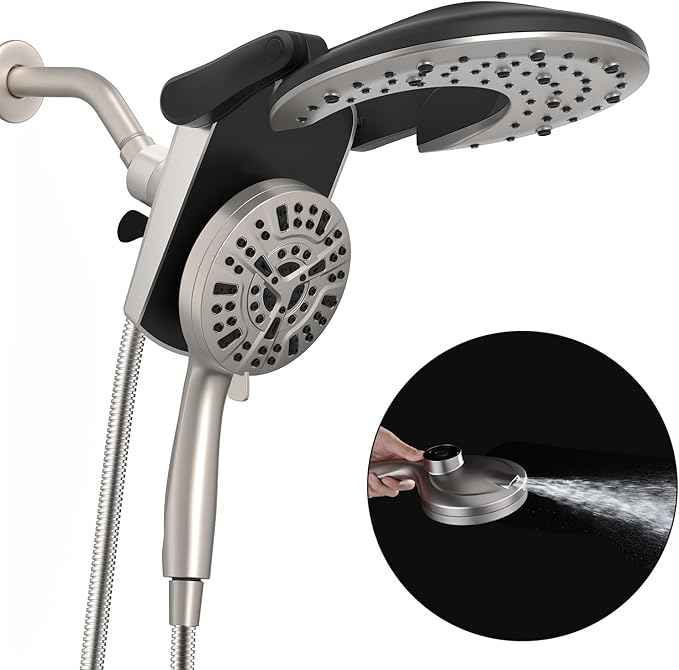 Rain Shower Head with Handheld: Foldable High Pressure Shower Heads with Handheld Spray Combo, 9 Spray Settings/Modes Hand Held Showerhead Dual Rainfall Shower Head Built-in Magnetic Docking and Jets