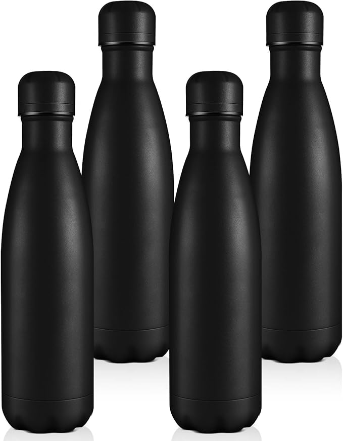 Volhoply 17oz Insulated Water Bottles MultiPack, BPA Free Water Bottle for Kids, Gym, Travel, Sports, Available in Packs of 1, 4, or 8（Black,4 Pack）