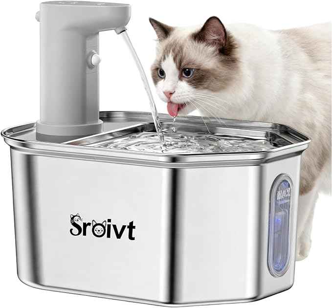 Cat Water Fountain Stainless Steel - cat Fountain - Water Fountains for Cats - pet Water Fountain - Dog Water Fountain - Stainless Steel cat Water Fountain Cordless - 88oz/2.6L,1Filters