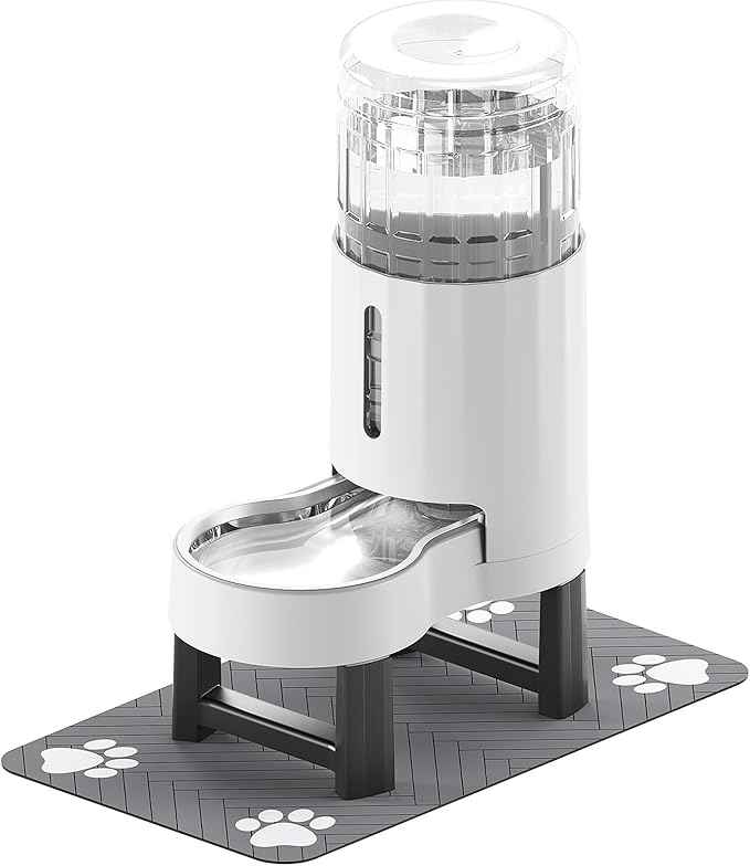 CZPET Elevated Dog Water Bowl Dispenser 8L with Mat for Large Dogs,Tall Raised Pet Waterer Stand,Relieve Neck Pressure,Large Capacity and Drinking Area Noise-Free for Pets (8L+Stand+Mat,White)