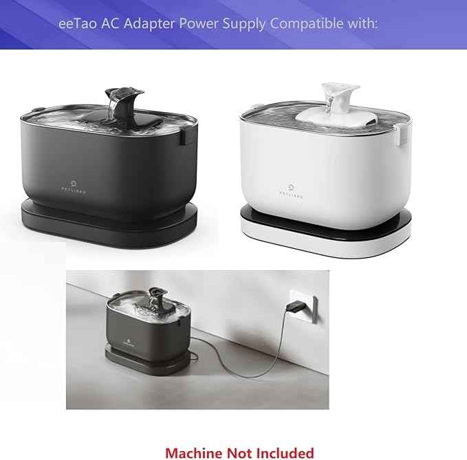 5V 1A AC/DC Adapter Charger Compatible with Petlibro PLWF115 5000mAh Battery Wireless Pet Fountain Cat Water Fountain Dog Water Food Dispenser 5VDC 1000mA Power Supply Cable Cord (USB Cable)