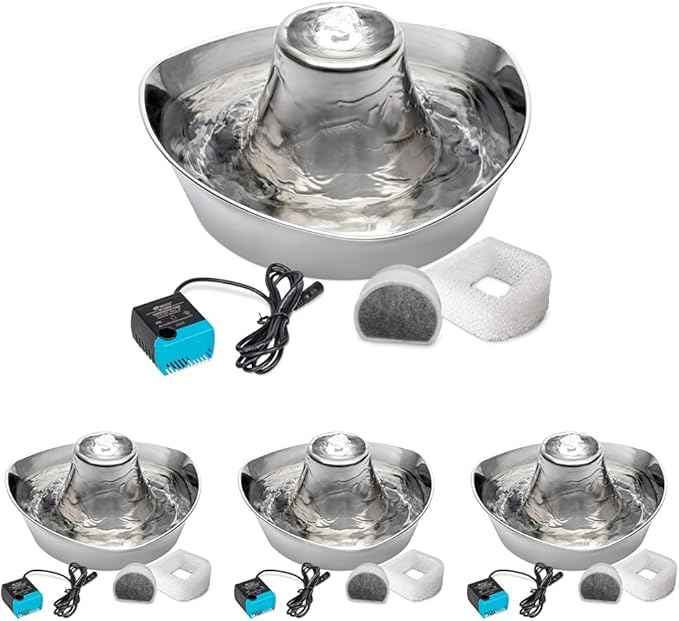 PetSafe Seaside Stainless Pet Fountain - Encourages Hydration - Dual Filtration Removes Odors - Compact Design - Rust Resistant Material - Quiet Motor -,(Pack of 4)