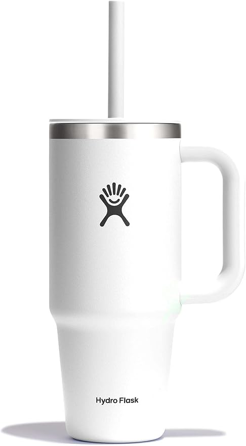 Hydro Flask Travel Tumbler with Handle, Lid and Straw - Insulated Stainless Steel in 24 Oz White