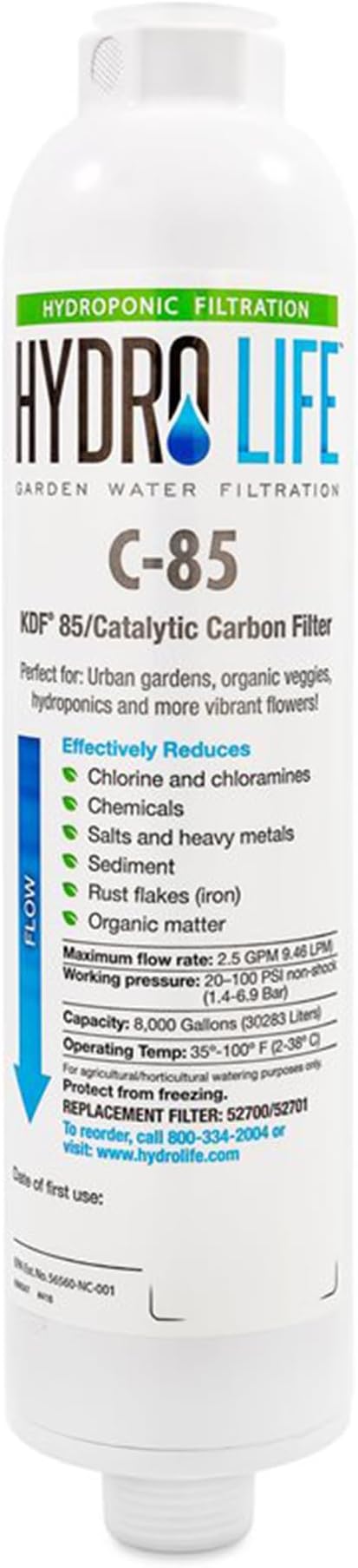 Camco Hydro Life 52700 Inline Water Filter (with Flexible Hose Protector, Hydroponics C-85)