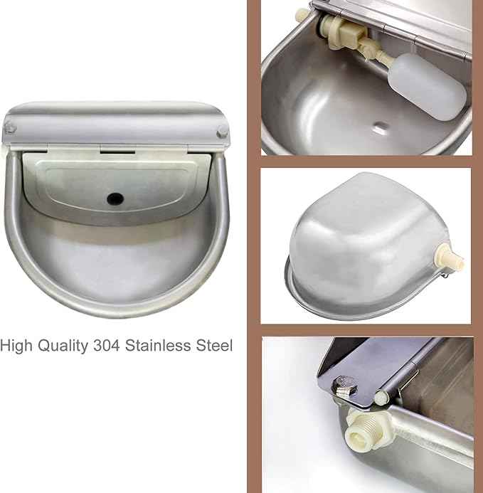 Automatic Water Bowl 304 Stainless Steel Pet Water Dispenser Dog Feeder Waterer for Large Dogs with 40" Steel Hose, 2 Float Valve, Copper Connector Adapter, 2 Bolts (Without Drainage Hole)