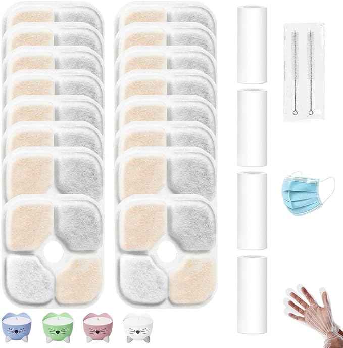 16-Pack Cat Water Fountain Filter for Catit Pixi Water Fountain Filter Replacement Triple Action Water Filter, 4 Pump Tubes 2 Hard Brush for pixi catit water fountain filter