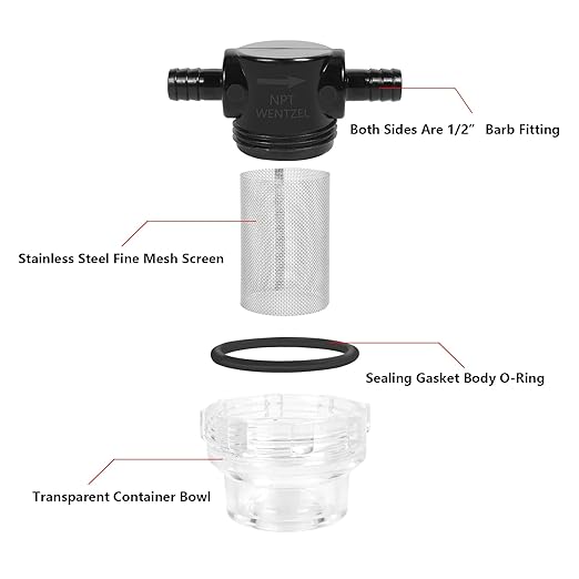 Water Pump Strainer Filter 1/2" NPSM Outlet for Twist-On Pipe Sprayer 3/8 Inches Hose Barb in-Line Strainer with Stainless Steel Filter Screen for RV Water Pump Camper Marine Boat Lawn (2 Pack)