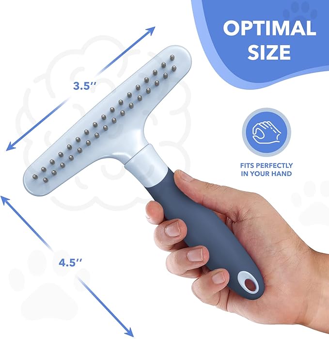 Dog rake deshedding dematting Brush Comb - Undercoat rake for Dogs, Cats, matted, Short,Long Hair Coats - Brush for Shedding, Double Row Stainless Steel pins - Reduce Shedding by 90% (Haze Blue) - AquaVibe