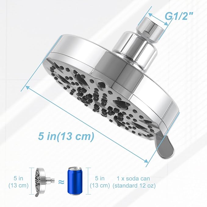 OFFO Shower Head, High Pressure Shower Head with Pause Mode, 9 Mode Fixed Showerheads for Strong Water Flow & Relaxing Shower Experience, Chrome - AquaVibe