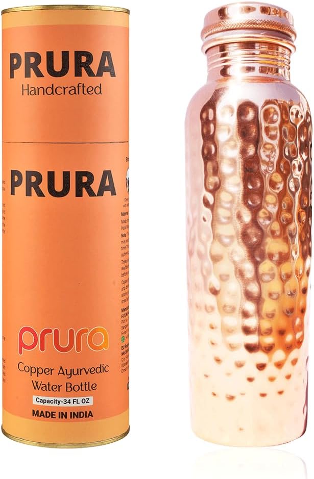 Hammered Copper Water Bottle – Pure Copper Water Vessel - Ayurvedic Water Bottle – Drink More Water – Large - Leak Proof