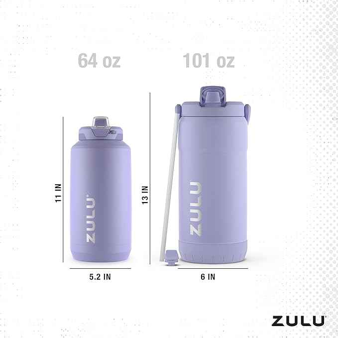 ZULU Goals Vacuum Insulated Large Capacity Stainless Steel Water Bottle | Reusable Jug Thermoses with Carry Handle | Leak-Proof Lid | Perfect for Travel, Workout, Gym, Hiking, Camping | 64oz, 101oz