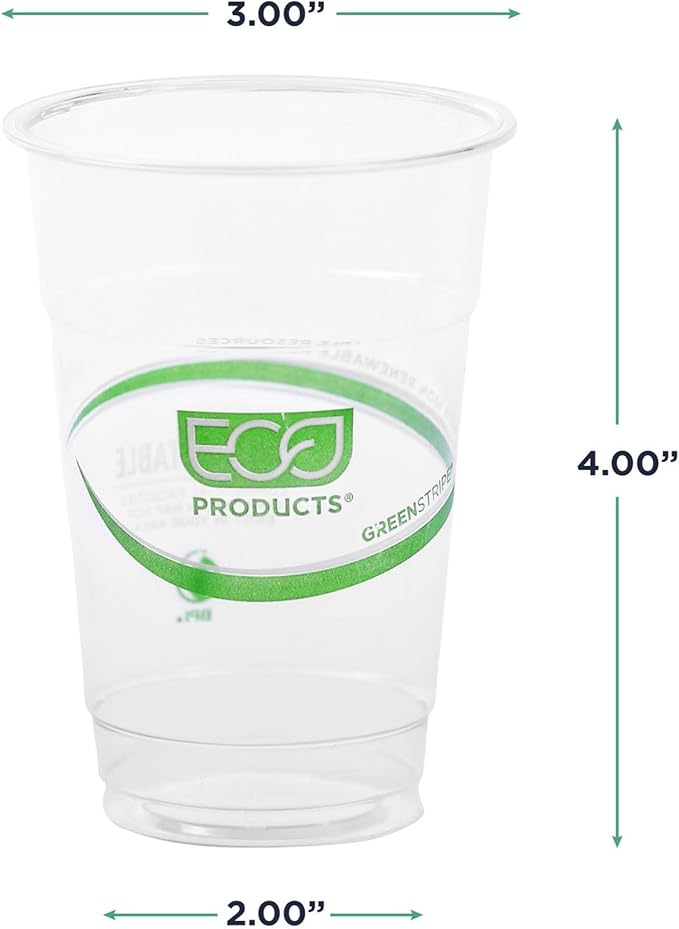 ECO PRODUCTS GreenStripe Clear Compostable 10oz PLA Plastic Cups, Pack of 50, Disposable Renewable Plant-Based Cold Cups, For Cold Drinks & Snacks, BPI Certified, ASTM Compliant.