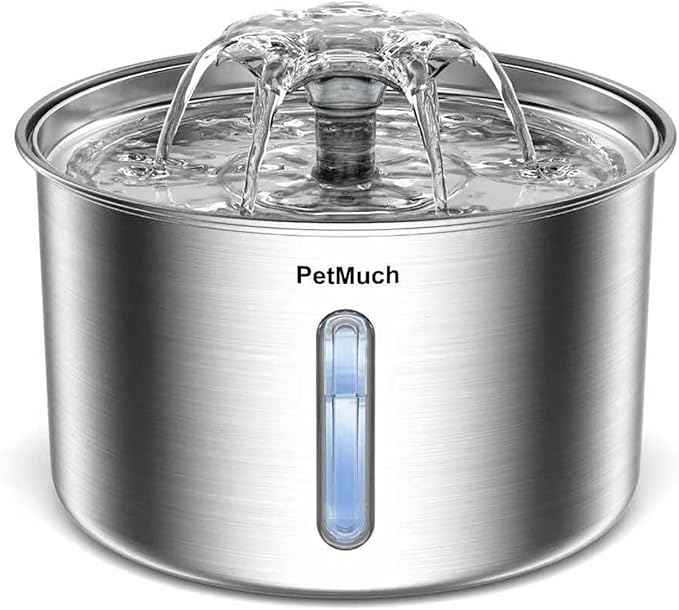 Stainless Steel Cat Fountain, 102 oz/3L Automatic Pet Fountain for Cats and Small Dogs, Ultra-Quiet Pump with White LED Light, Water Level Window