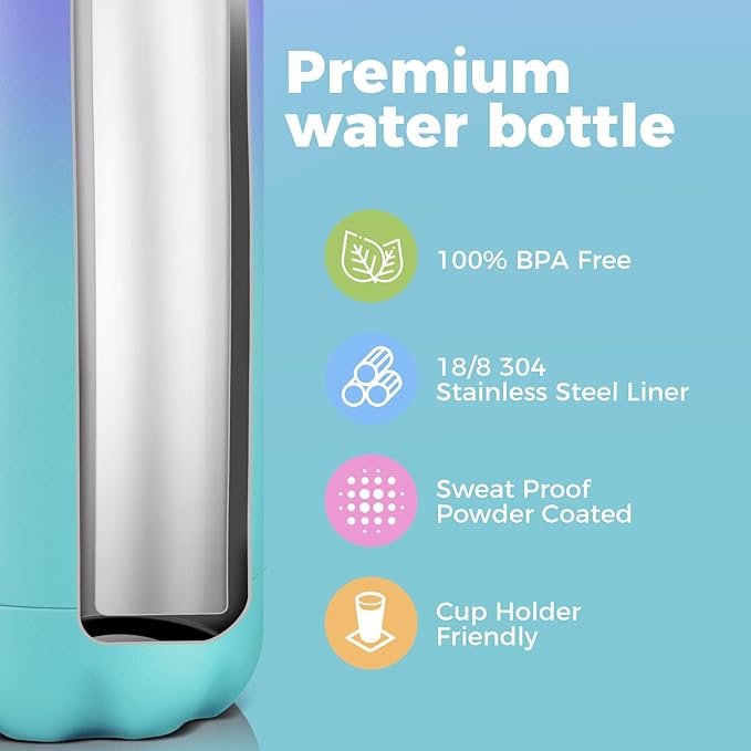 Volhoply 17oz Insulated Water Bottles MultiPack, BPA Free Water Bottle for Kids, Gym, Travel, Sports, Available in Packs of 1, 4, or 8（Mix,4 Pack）