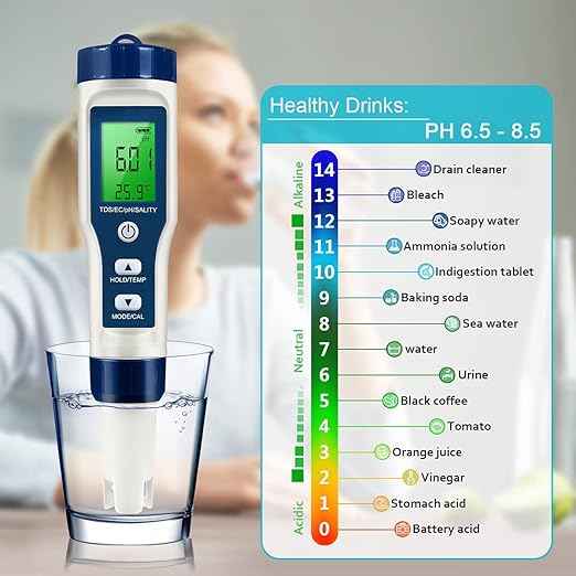 5 in 1 LFS TDS Meter PH Tester, 0.01 High Accuracy Digital PH Meter for Water, PH/TDS/EC/Salt/Temp Tester, PPM Meter Water Tester for Drinking Water, Hydroponics, Plants, Aquarium and Pool