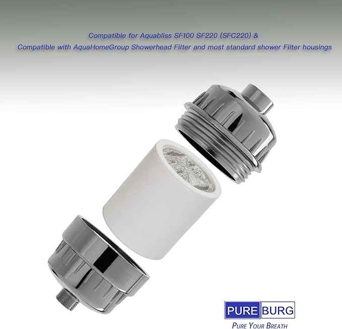 PUREBUGR 20-Stage Replacement Showerhead Filter Compatible for Aquabliss SF100 SF220 (SFC220) & Compatible with AquaHomeGroup Showerhead Filter, 5-Pack