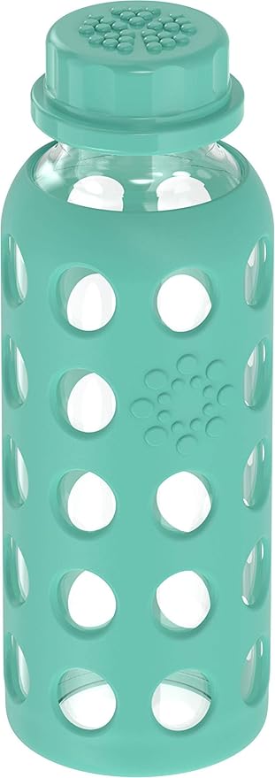 Lifefactory 9-Ounce Glass Water Bottle with Flat Cap and Silicone Sleeve Kale