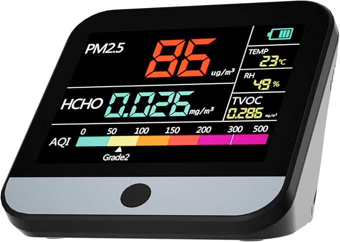 13 in 1 Air Quality Tester for Home, Indoor Air Quality Monitor, with PM1/PM2.5/PM10/Particle Counter/AQI/Humidity/TVOC/Temperature/Formaldehyde, Portable Air Quality Sensor (Black)