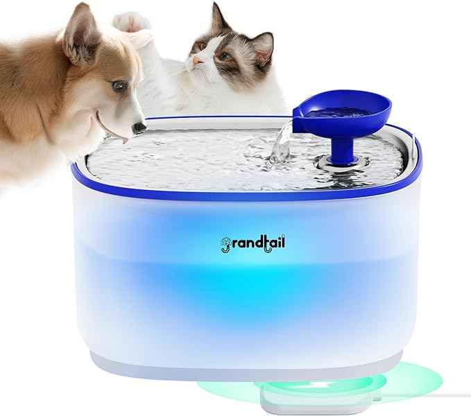 Cat Water Fountain Stainless Steel, Cat Fountain Dog Water Dispenser with Wireless Pump, 101oz/3L Cat Water Dispenser Build-in LED Light, BPA-Free Pet Water Fountain with Two Flow Modes