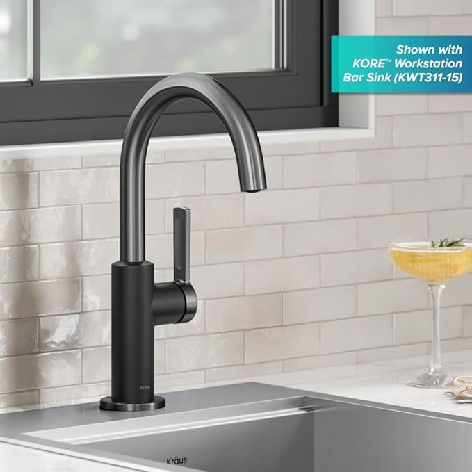 Kraus Oletto Single Handle Kitchen Bar Faucet in Matte Black/Spot Free Black Stainless Steel, Kitchen Sink Faucets, KPF-2822MBSFSB