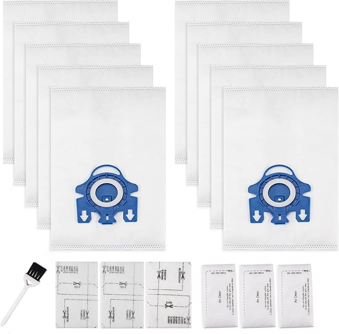 Improvedhand 10 Packs 3D Airclean Bags Replacement for Miele GN Vacuum Cleaner Bags Fit for Miele Classic C2 C3 S2 S5 S8 S400 Series with Motor Protection Filters, AirClean Filters - AquaVibe