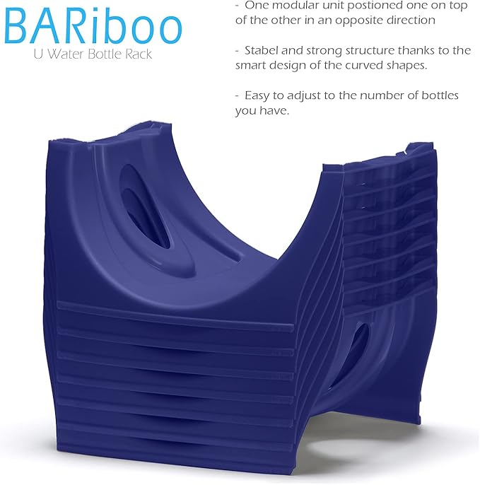 Bariboo Stackable Water Bottle Storage Rack Best Water Jugs 5 Gallon Organizer. Jug Holder for Kitchen, Cabinet and Office Organizing. Reinforced Polypropylene (Blue, 3 Plus Shelf)