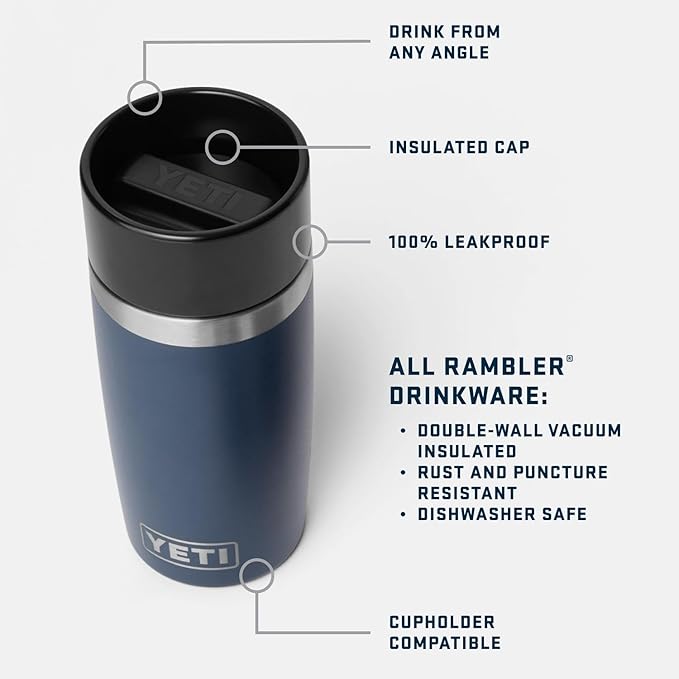 YETI Rambler 12 oz Travel Bottle, Stainless Steel, Vacuum Insulated with Leakproof Commuter Cap, Navy