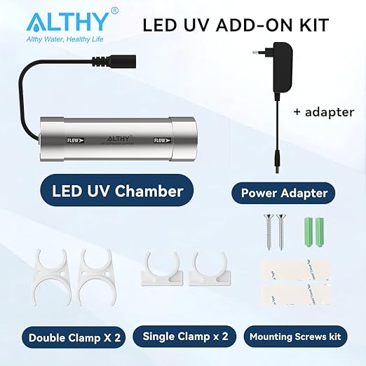 ALTHY LED UV͎ Ultrąviolët Water Filter for Under Sink Water Purifier or Reverse Osmosis System, Reduce Rate up to 99.9%, Mercury-Free, Stainless Steel
