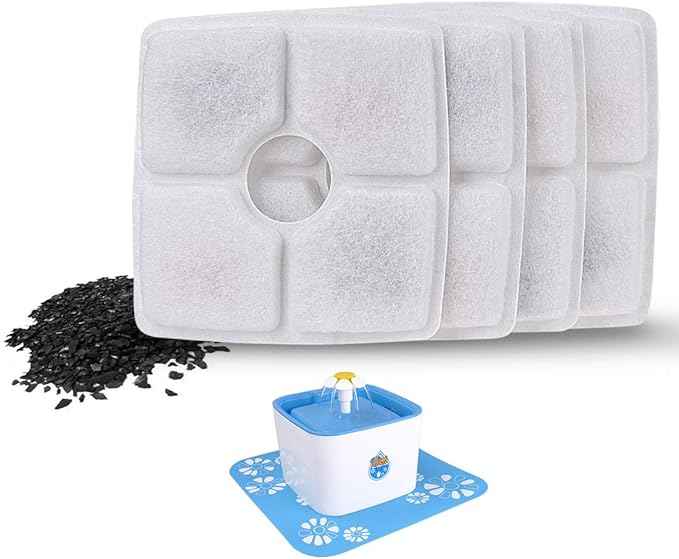 DEWEL 4 Packs Cat Fountain Filter Flower Pet Fountain Replacement Filters Activated Carbon Water Dispenser Filters