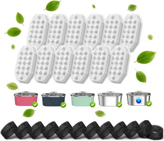 40 Pcs Cat Water Fountain Filters,20 Pack Cat Water Fountain Replacement Filters & 20 Pack Pre-Filter Sponges,Pet Fountain Filter Replacement for 3.2L/108oz Stainless Steel Fountain - AquaVibe