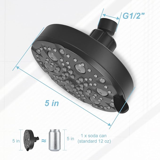 OFFO Shower Head, High Pressure Shower Head with Pause Mode, 9 Mode Fixed Showerheads for Strong Water Flow & Relaxing Shower Experience, Matte Black - AquaVibe