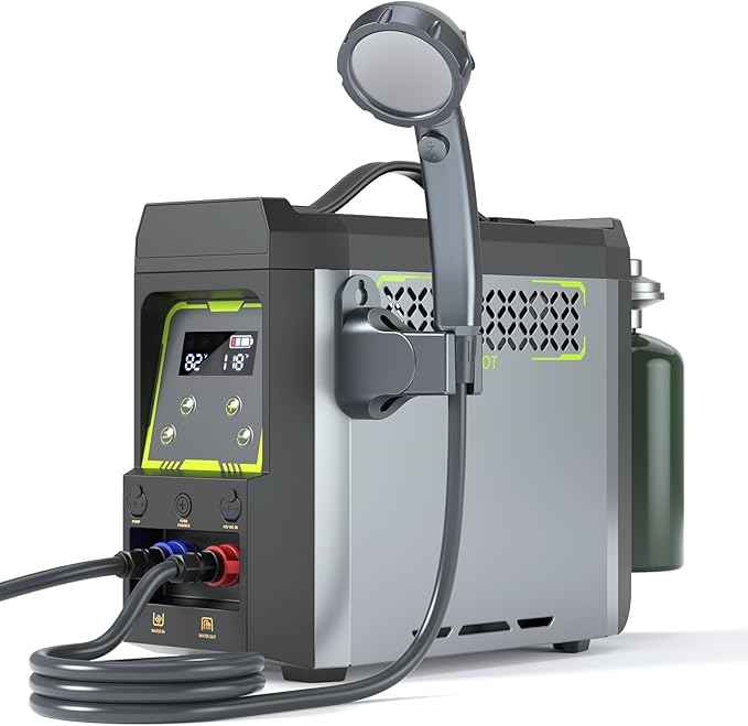 Portable Water Heater, Propane Water Heater with Shower Pump, Max 100 Mins 3s Instant Hot 20,000 BTU, 4000mAh Rechargeable Built-in Battery for Outdoor Cleaning, Camping, Hunting, Hiking