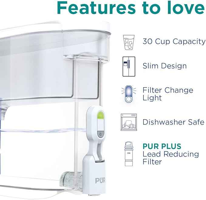 PUR Water Pitcher Replacement Filter (Pack of 4) and PUR PLUS Large Filtered Water Dispenser, 30 Cup