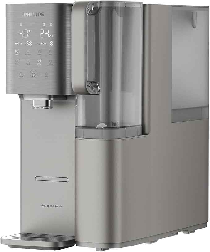 PHILIPS Reverse Osmosis Water Filter Countertop ADD6928DG/37(Cold&Hot), 6-Stage Mineralization Filtration System with Aquaporin Tech, Large Capacity for Family, 6L Tank,1.8L Jug, Reduce TDS