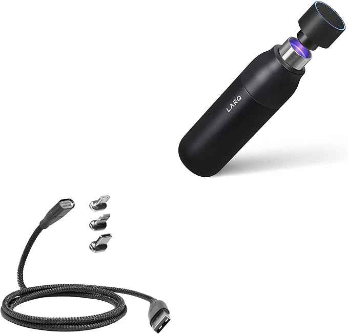 BoxWave Cable Compatible with LARQ Bottle PureVis 17 oz - MagnetoSnap PD AllCharge Cable (100W), Magnet Charging Braided USB Type-C Micro - Jet Black