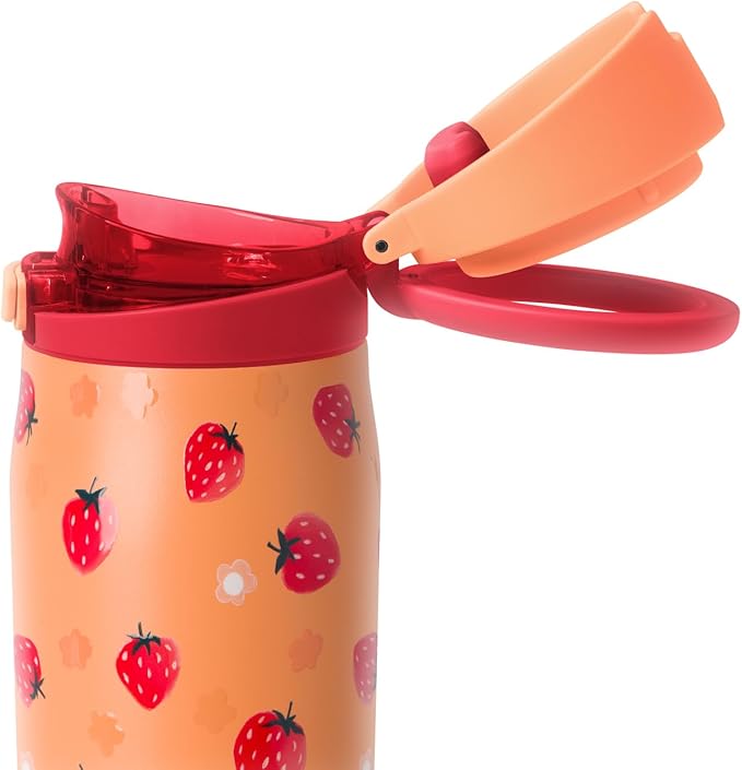 Simple Modern Mesa Loop Water Bottle with Covered Straw and Handle | 24oz Cup Holder Friendly Insulated Stainless Steel Bottles for Travel, Sports and School | Strawberry Fields