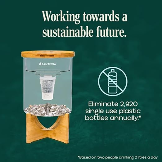 Santevia Glass Water Filtration System – Countertop Filter for Fluoride & Chlorine Removal | Adds Minerals, Balances pH | Home Water Purifier | Fluoride Filter | Alkaline