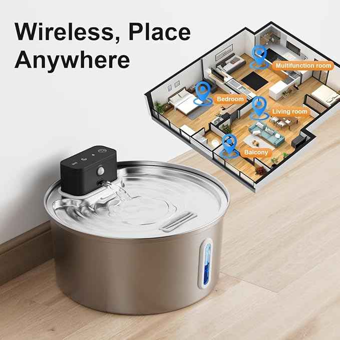 Casfuy PWL-008 Wireless Smart 3-Mode Stainless Steel Cat Water Fountain, 108-oz