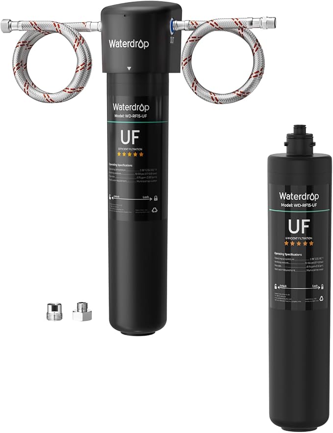 Waterdrop 15UA-UF Ultra Filtration Under Sink Water Filter System and Waterdrop RF15-UF 0.01 Micron Replacement Filter Cartridge for 15UA/15UA-UF/15UB/15UB-UF/15UC/15UC-UF Under Sink Water Filter