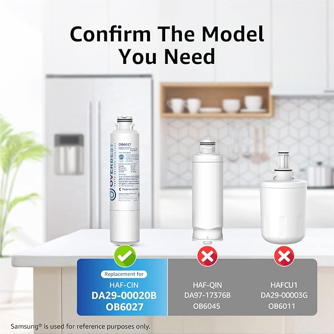 Overbest DA29-00020B Refrigerator Water Filter, Replacement for Samsung HAF-CIN, 46-9101, RF28HMEDBSR, RF4287HARS, RF263TEAESG, RH22H9010SR, 3 Filters